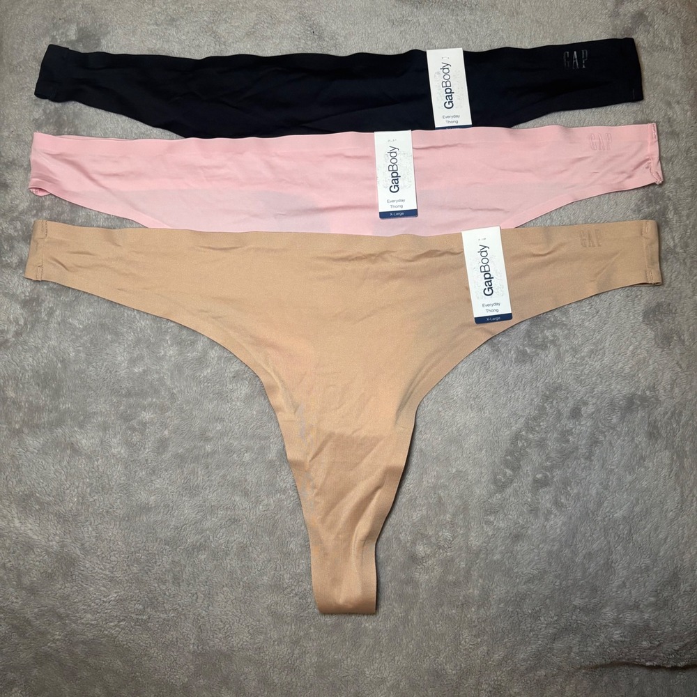 GapBody Everyday Thong Set 3 Pack Seamless Black Pink Tan XL Womens Underwear